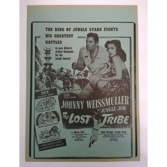 Jungle Jim The Lost Tribe Johnny Weissmuller Movie Poster 1951 Original Vintage - Picture 1 of 6